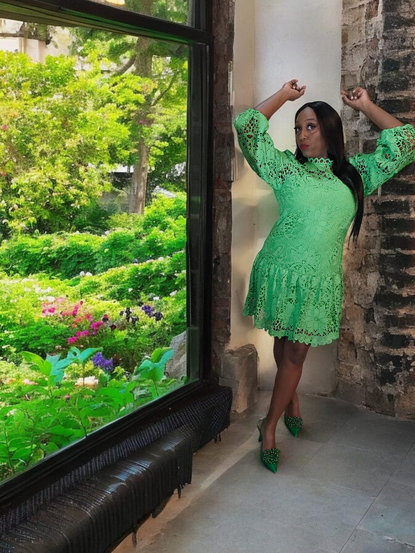Emerald Elegance Lace Dress - FINAL SALE