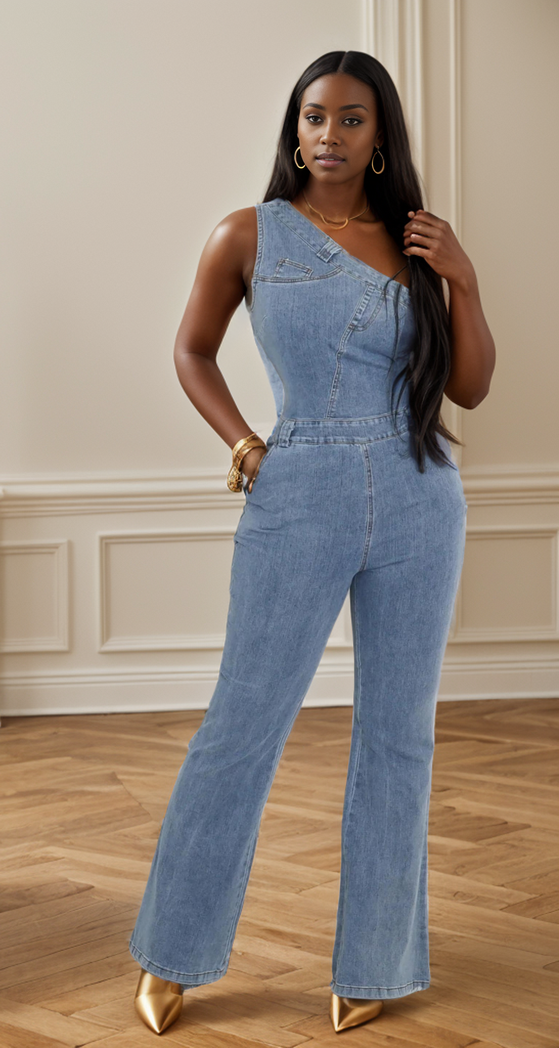 Denim Diva One-Shoulder Jumpsuit - FashionNthingZ