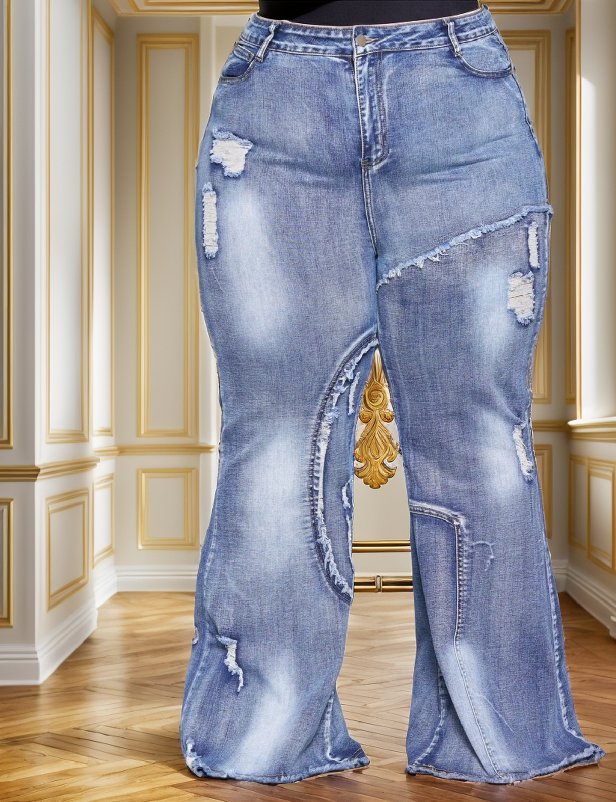 Curvy Couture Irregular Denim Jeans - FashionNthingZ