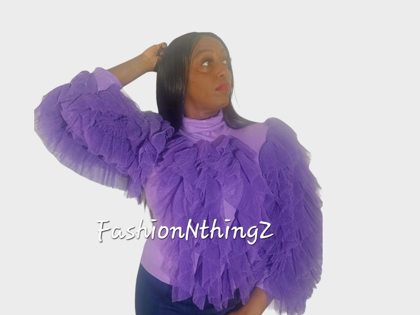 Amethyst Ruffle Luxe Turtle Neck Blouse