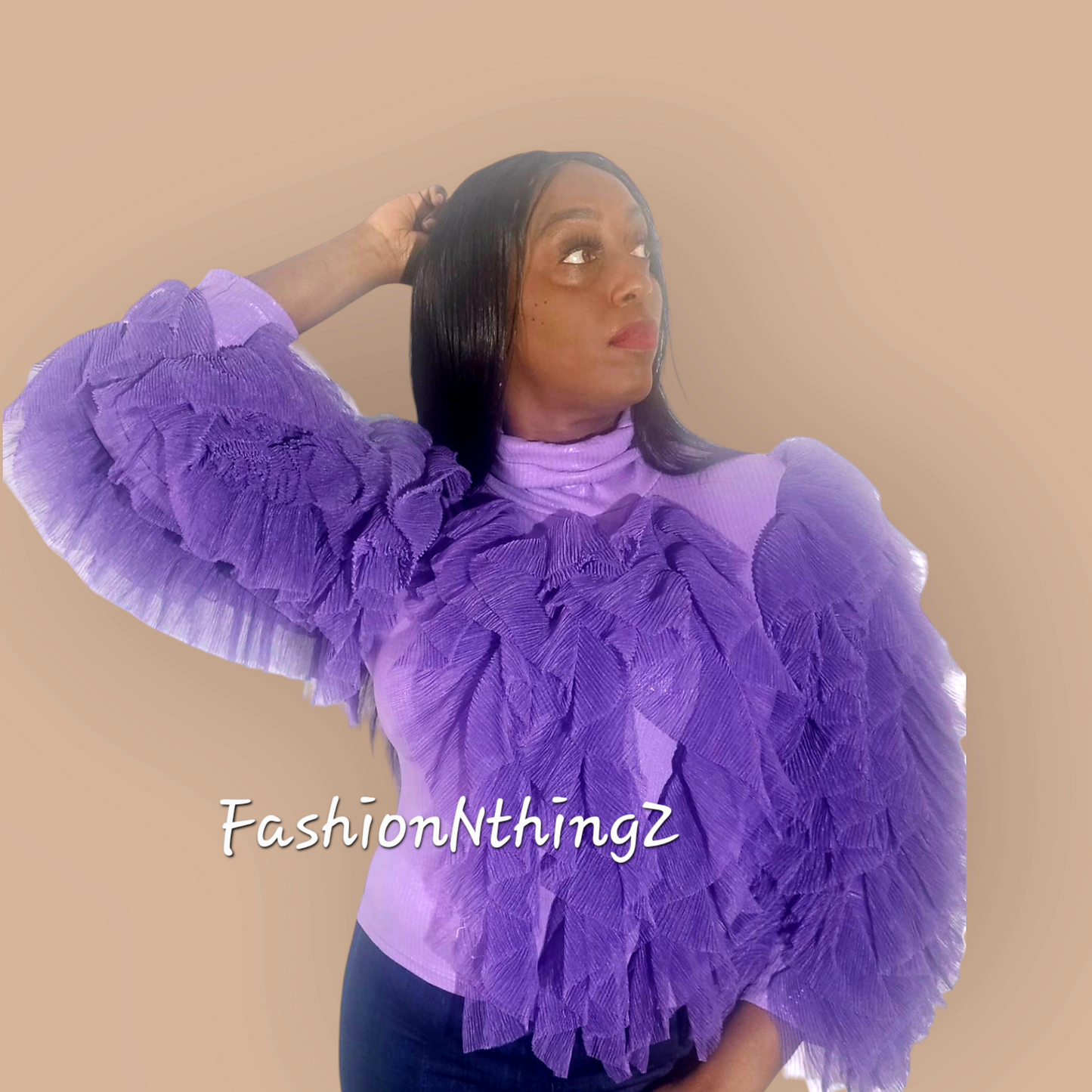 Amethyst Ruffle Luxe Turtle Neck Blouse