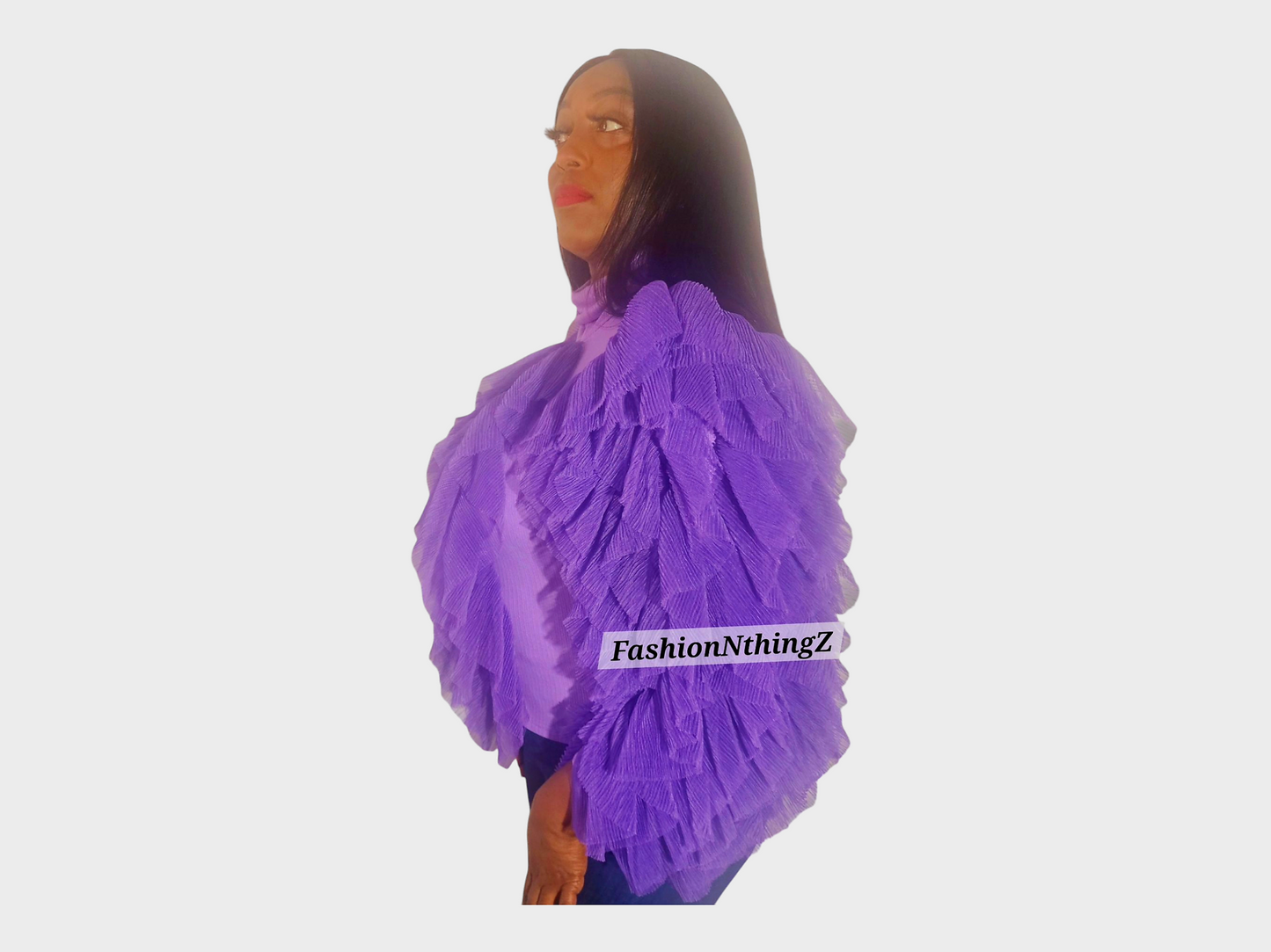 Amethyst Ruffle Luxe Turtle Neck Blouse