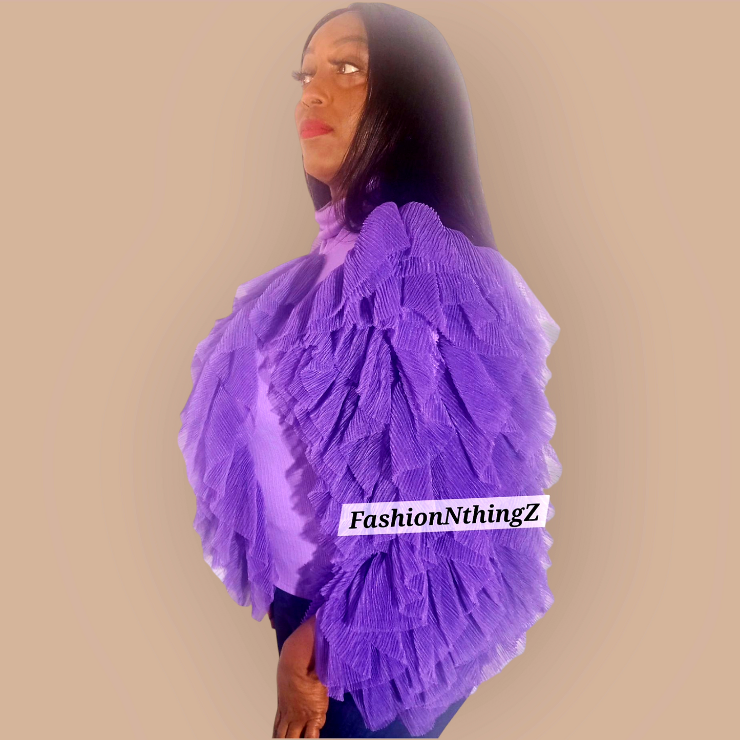Amethyst Ruffle Luxe Turtle Neck Blouse