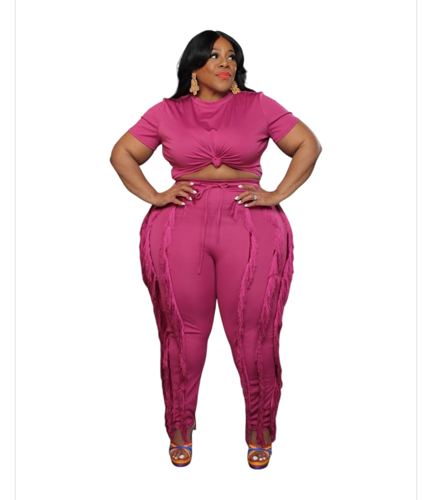 Fringe City Plus Size Pant Set - Berry