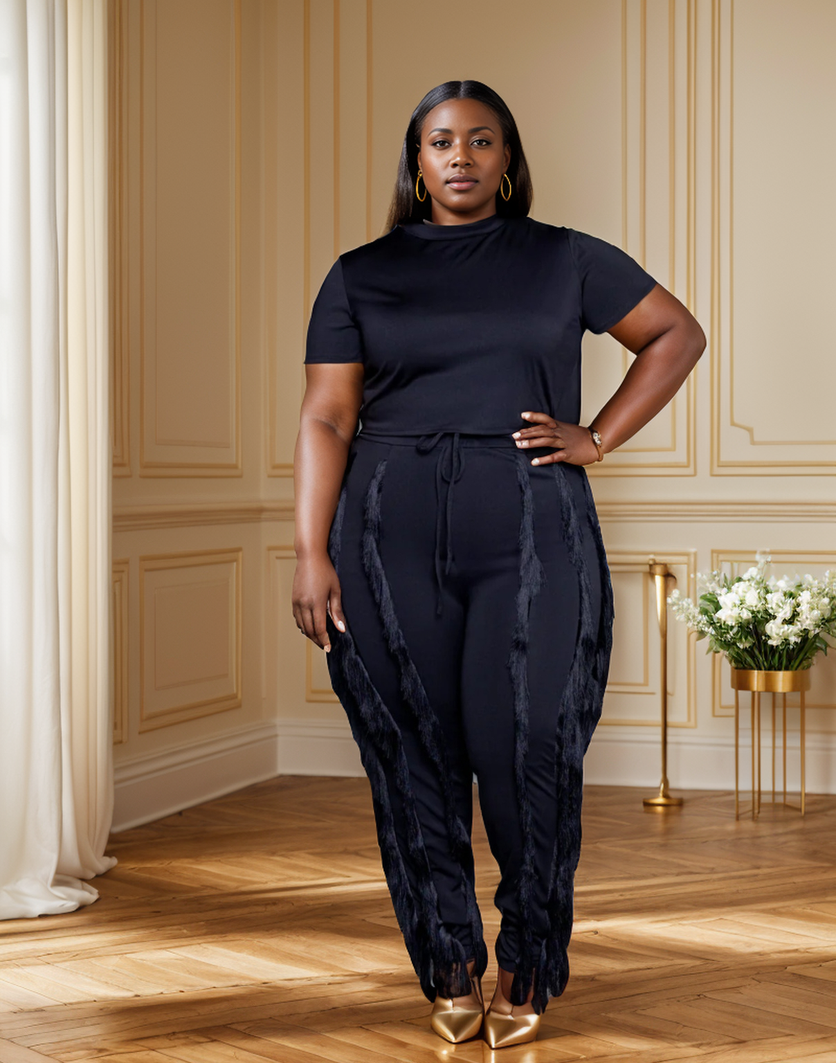 Midnight Fringe 2 Piece Plus Size Pant Set