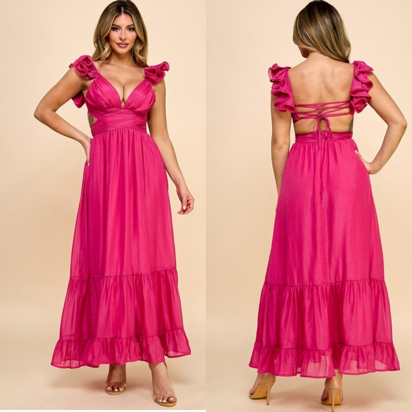 Rose Ruffle Charm Maxi Dress - SUMMER FINAL SALE - FashionNthingZ