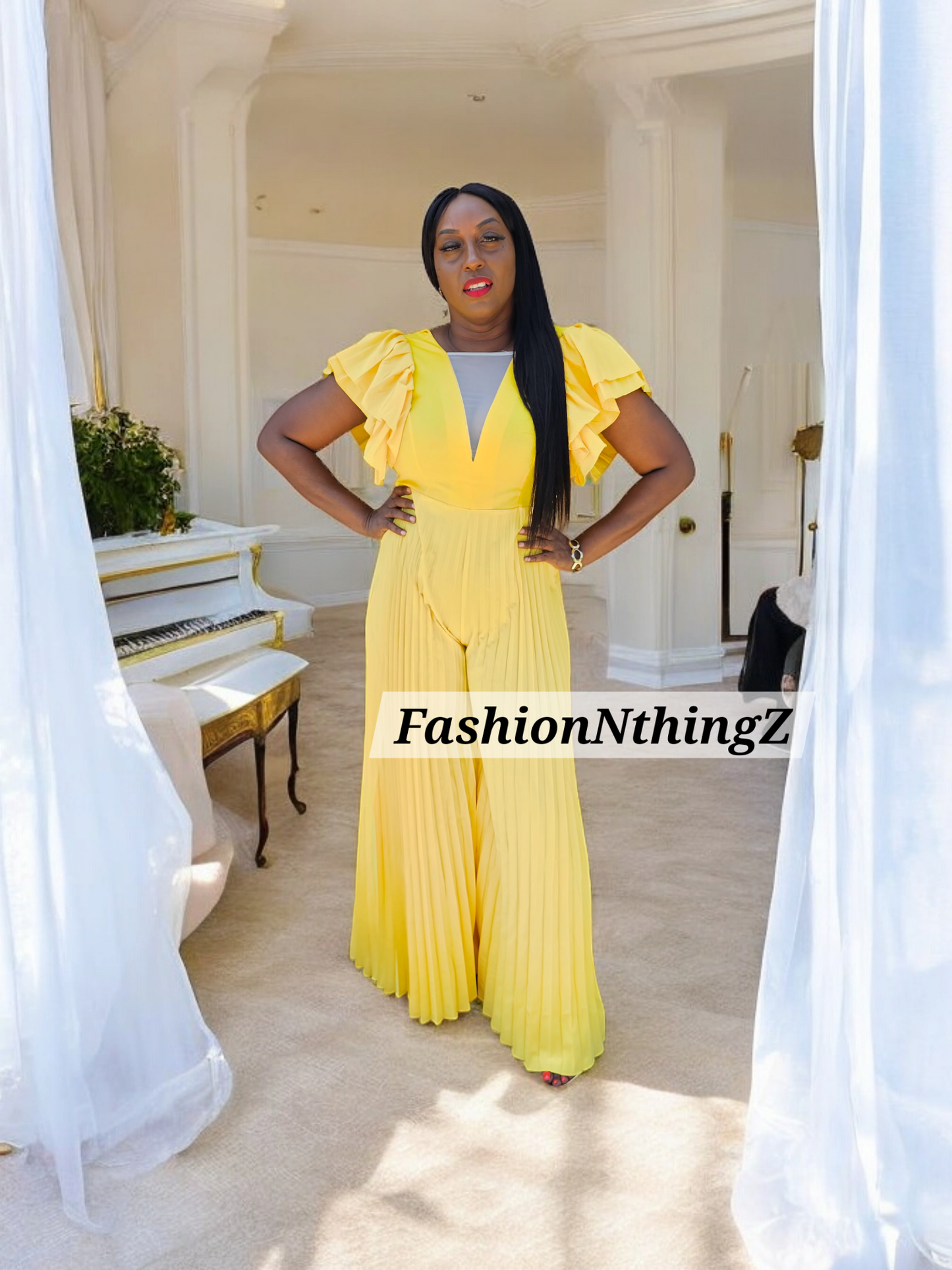 "Golden Sunrise Pleated Jumpsuit"